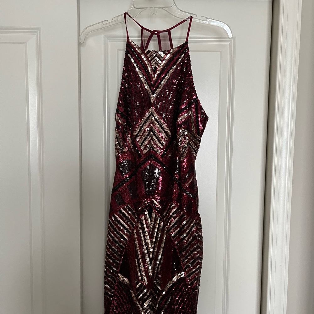 Bisou Bisou Burgundy and Silver Backless Dress